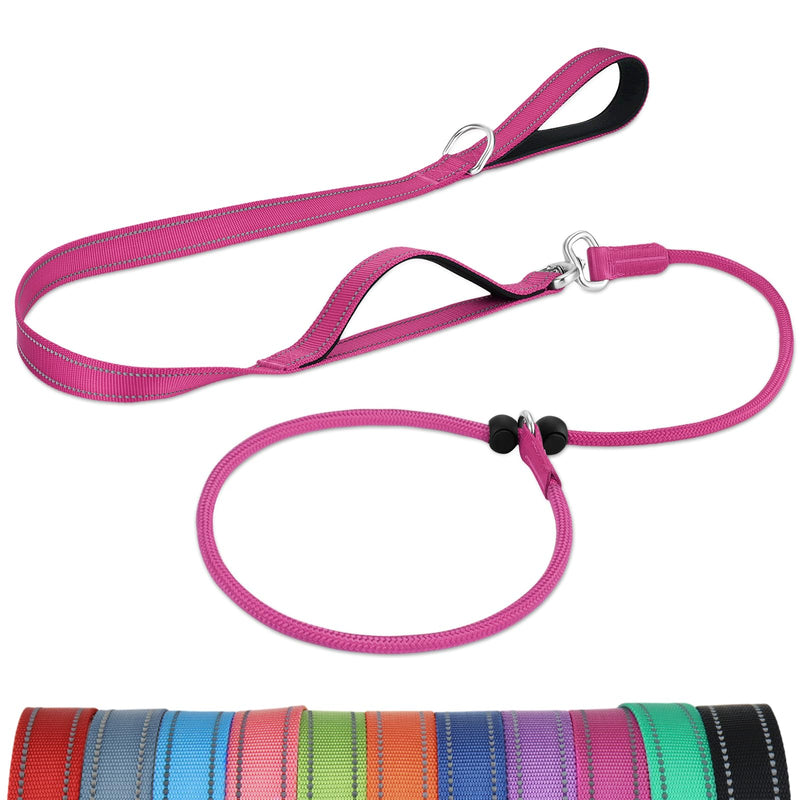 Joytale Tangle-Free Slip Leads for Dogs, 6 FT Slip Leash with Padded Double Handle, Reflective Nylon Training Leash for Small Medium Dogs 15-40 Lbs, Hot Pink 6 Feet(15-40lbs) - PawsPlanet Australia
