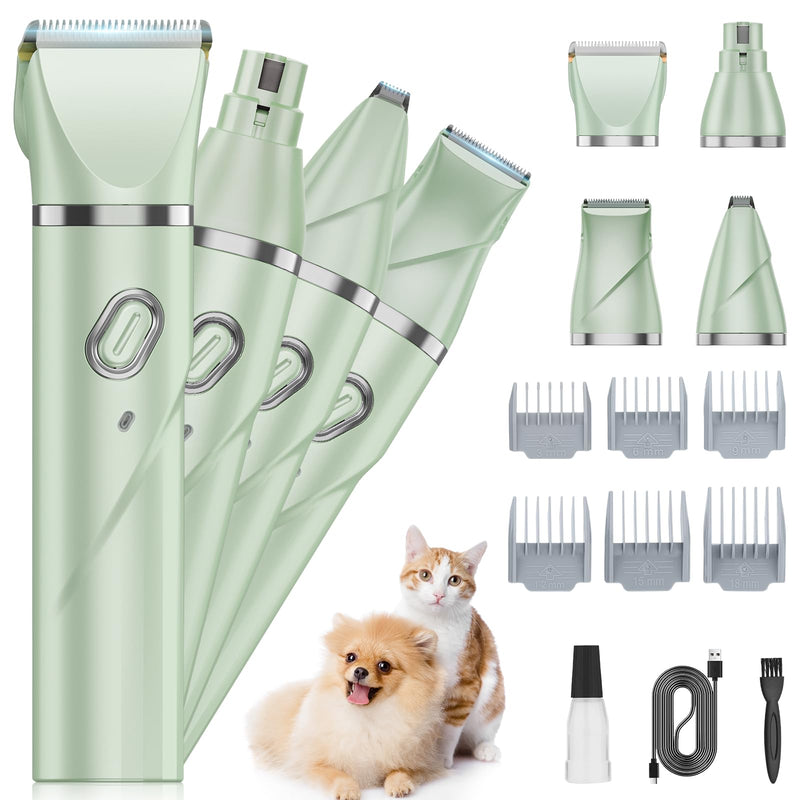 Upgrade Dog Grooming Kit, Cordless Dog Paw Trimmer, 4 in 1 Low Noise Pets Hair Clipper Grooming Kit, 2-Speed Nail Grinder with Stainless Steel Blade for Small Pet with Thick Coats (Green) Green - PawsPlanet Australia