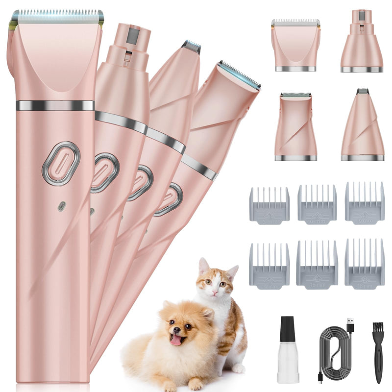 Upgrade Dog Grooming Kit, Cordless Dog Paw Trimmer, 4 in 1 Low Noise Pets Hair Clipper Grooming Kit, 2-Speed Nail Grinder with Stainless Steel Blade for Small Pet with Thick Coats (Pink) Pink - PawsPlanet Australia