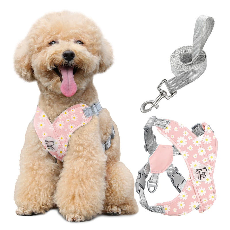 Pawaboo Small Dog Harness and Leash Set, Puppy Harness X-Frame No Pull No Choke, Dog Vest Harness Adjustable for Small Medium Sized Dogs,Soft Breathable Pet Harness for Walking Outing, M, Pink Daisy M(Neck 15.7-18.9" Chest 14.2-23.6") - PawsPlanet Australia