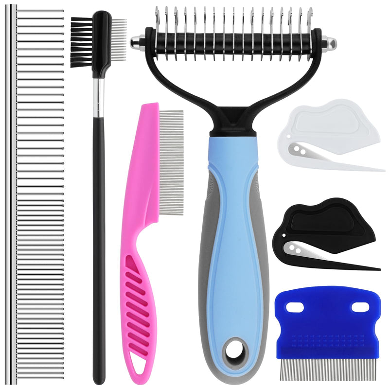 7 Pack Pets Grooming Brush Comb Kit,Double-Side Deshedding Dematting Dog Brush,Undercoat Rake for Dogs & Cats,with Metal Comb,Flea Comb,Open Knot Comb,Fine-Teeth Comb,Tear Stain Remover Comb Pet Combs with Deshedding Brush - PawsPlanet Australia