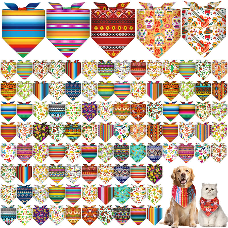 Paterr 100 Pieces Dog Bandanas Bulk Mexican Cinco De Mayo Pet Handkerchief Soft Dog Triangle Bibs Cute Adjustable Washable Pet Scarf Accessory for Small Medium Dogs Puppy Cats (Mexican Fiesta) Mexican Fiesta - PawsPlanet Australia