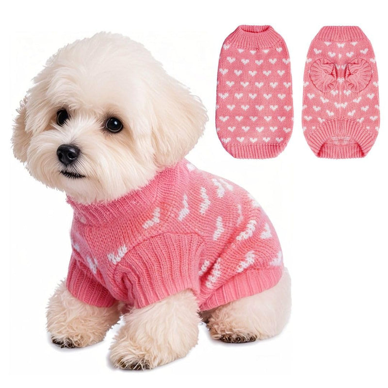 Dog Sweater Heart Dog Valentines Sweater Soft Puppy Sweater Cat Sweater Holiday Pet Clothes Pink Knitted Dog Outfit Warm Dog Clothes for Small Medium Dogs (Pink,XS) X-Small - PawsPlanet Australia