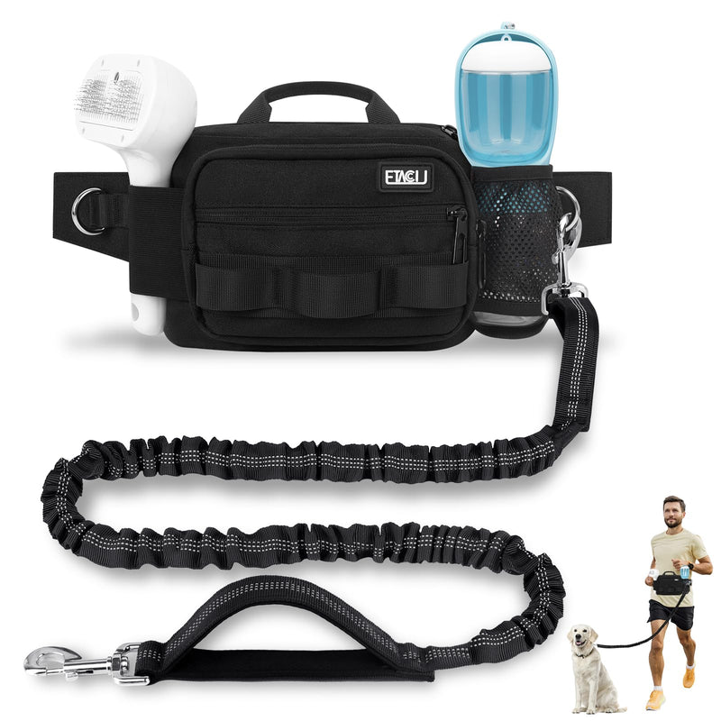 ETACCU Hands Free Dog Leash with Zipper Pouch, Waist Belt for Large Medium Dogs for Running, Walking, Jogging and Hiking, Dual Padded Handles and Durable Bungee - Black (1 Dog Black) 1 Dog Black - PawsPlanet Australia