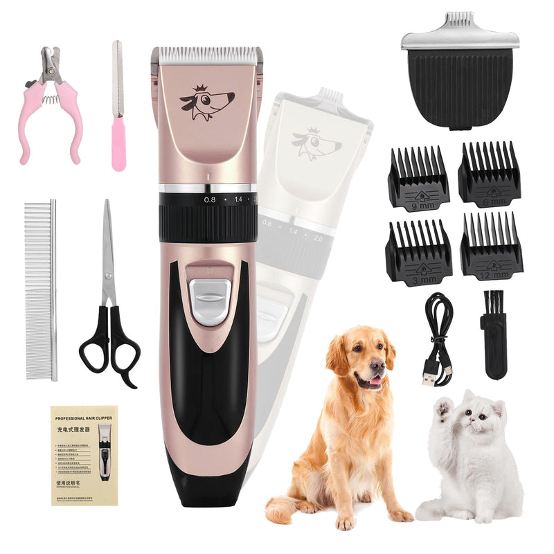 Aovdy Dog Clippers Grooming Kit Dog Shaver Clippers Hair and Paw Electric Cleaning Hair Clippers Set for Dogs Cats Rabbit (Rose Gold, Scissor Set+Foot Shaving Blade) - PawsPlanet Australia
