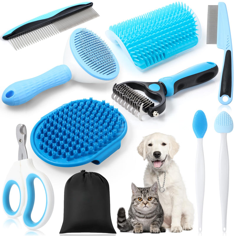 Cats Grooming Kit - 10 Pcs Pet Self Cleaning Kit for Indoor Long Hair Cats Include Brush Bath Brush Needle Comb Toothbrush Nail Clipper Nail Trimmer for Shedding Supplies - PawsPlanet Australia