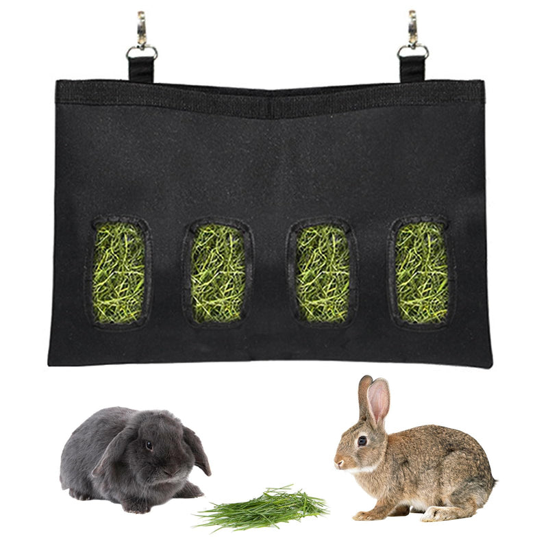 Rabbit Hay Feeder - Large Capacity Oxford Cloth Hanging Hay Bag - 4 Holes - 1 Pcs (Black) Black-4 Holes-1Pcs - PawsPlanet Australia