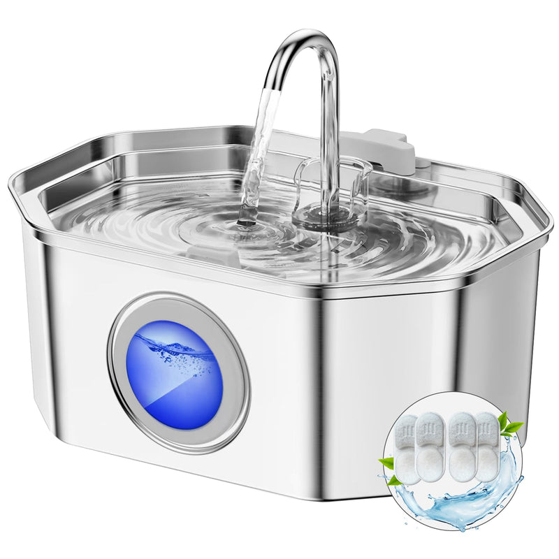 Cat Water Fountain Stainless Steel 108oz/3.2L, APAUK Automatic Pet Fountain Dog Water Dispenser with Water Level Window, Quiet Cat Fountain for Drinking, Inside with Replacement(4 Filters&4 Sponges) Cat Fountain 4 Filters + 4 Sponges - PawsPlanet Australia