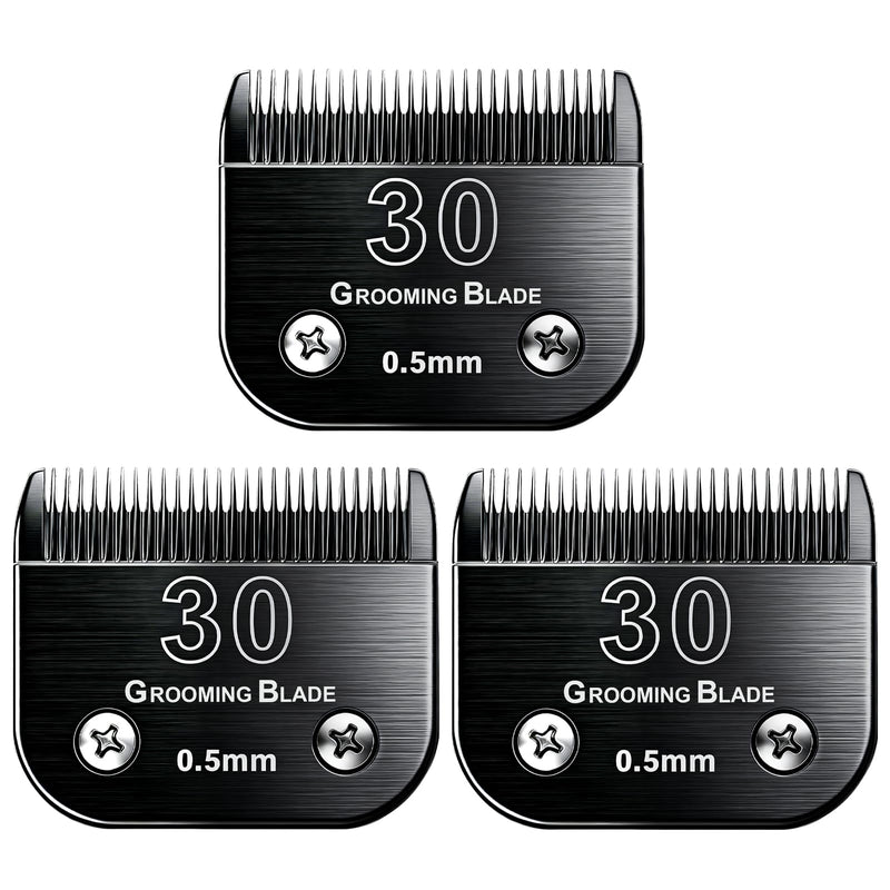 3 Pcs Size 30# Detachable Dog Grooming Blades, Compatible with Andis, Oster A5, Wahl KM10 Series Clippers, Cut Length 0.5mm, Black (30# 0.5mm, 3Pcs) 30# 0.5mm, 3 Pcs