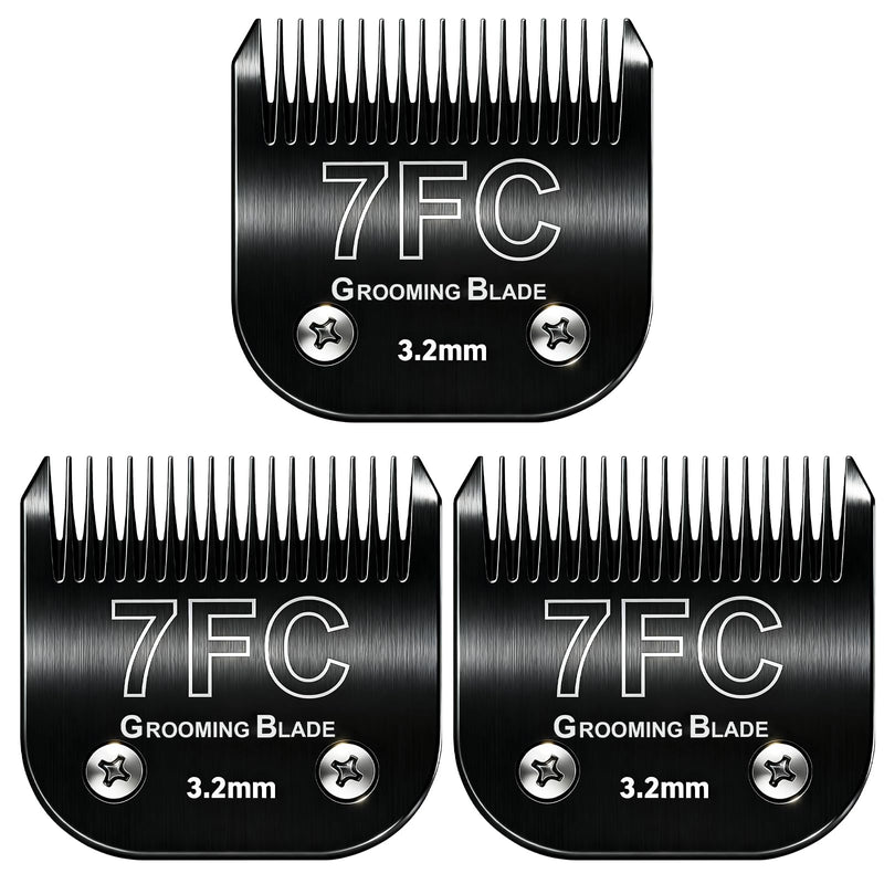 3 Pcs Size 7FC Detachable Dog Grooming Blades, Compatible with Andis, Oster A5, Wahl KM10 Series Clippers, Cut Length 3.2mm, Black (7FC 3.2mm, 3Pcs) 7FC 3.2mm, 3Pcs