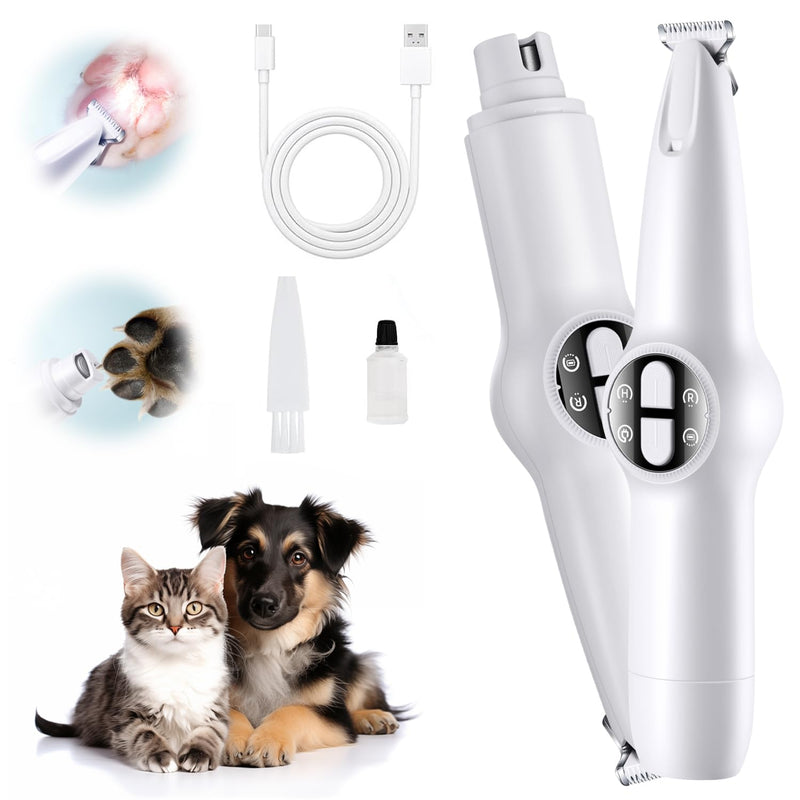 2 in 1 Dog Clippers Grooming Kit, USB Rechargeable Dog Paw Trimmer Low Noise LED Light Dog Nail Trimmers,Cordless Dog Nail Grinder with 3 mode for Dogs Cats,Pet Hair Trimmer for dogs Paws Eyes Ears - PawsPlanet Australia
