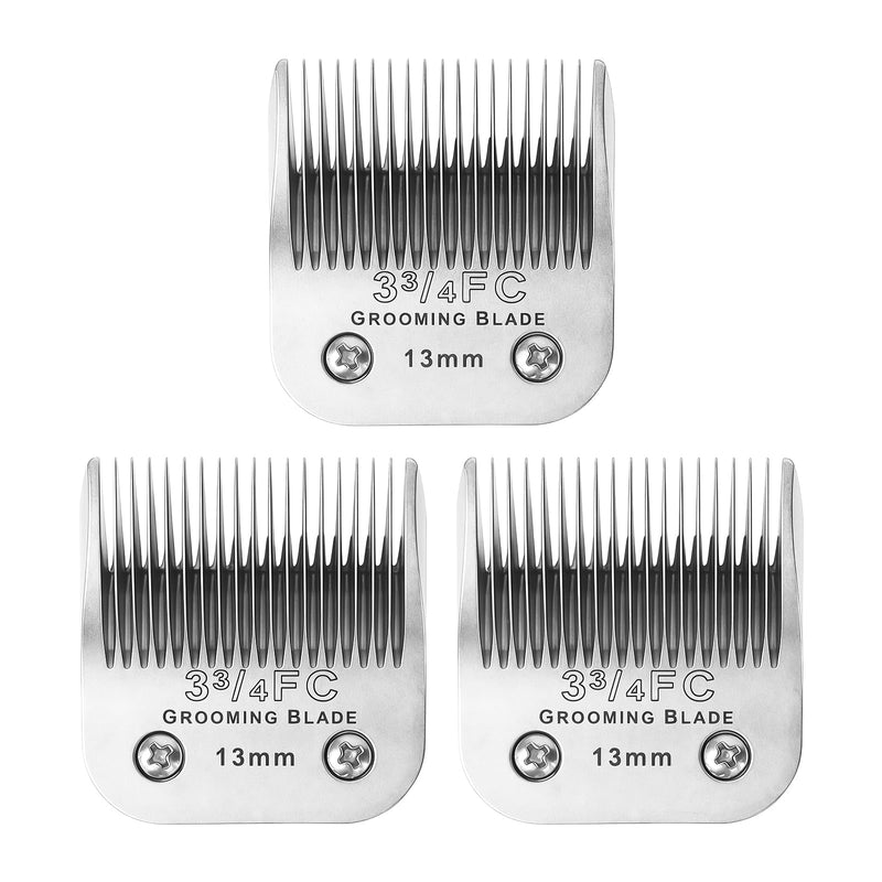 3 Pcs Size 3-3/4FC Detachable Dog Grooming Blades, Compatible with Andis, Oster A5, Wahl KM10 Series Clippers, Cut Length 13mm, Silver(3-3/4FC 13mm, 3Packs) 3-3/4FC 13mm, 3Pcs - PawsPlanet Australia