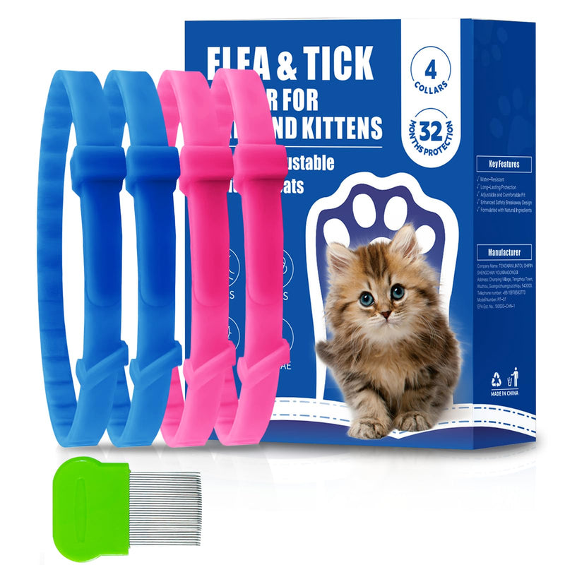 4 Pack Flea and Tick Collar for Cats, Natural Plant Oil Formula Cat Flea Collar Provides 32-Month Protection for Flea & Tick Prevention, Waterproof & Adjustable Cat Flea Treatment for Most Cats Blue - PawsPlanet Australia