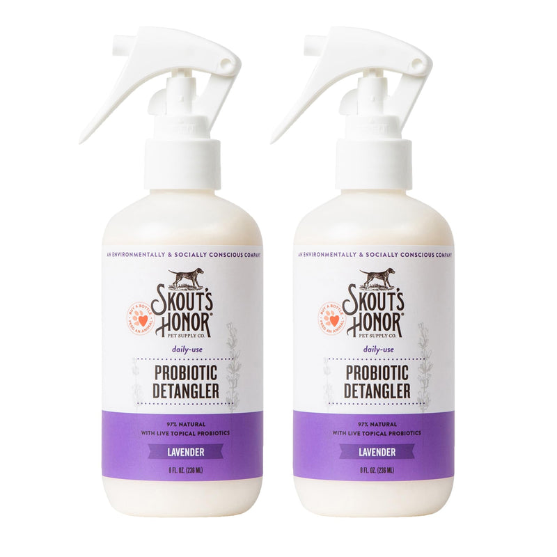 Skout's Honor Probiotic Pet Detangler Spray - Hydrating & Conditioning with Avocado Oil, 97% Natural, Paraben & Sulfate-Free, softens for a More brushable Coat, Daily Use, 8oz, Lavender, 2-Pack - PawsPlanet Australia