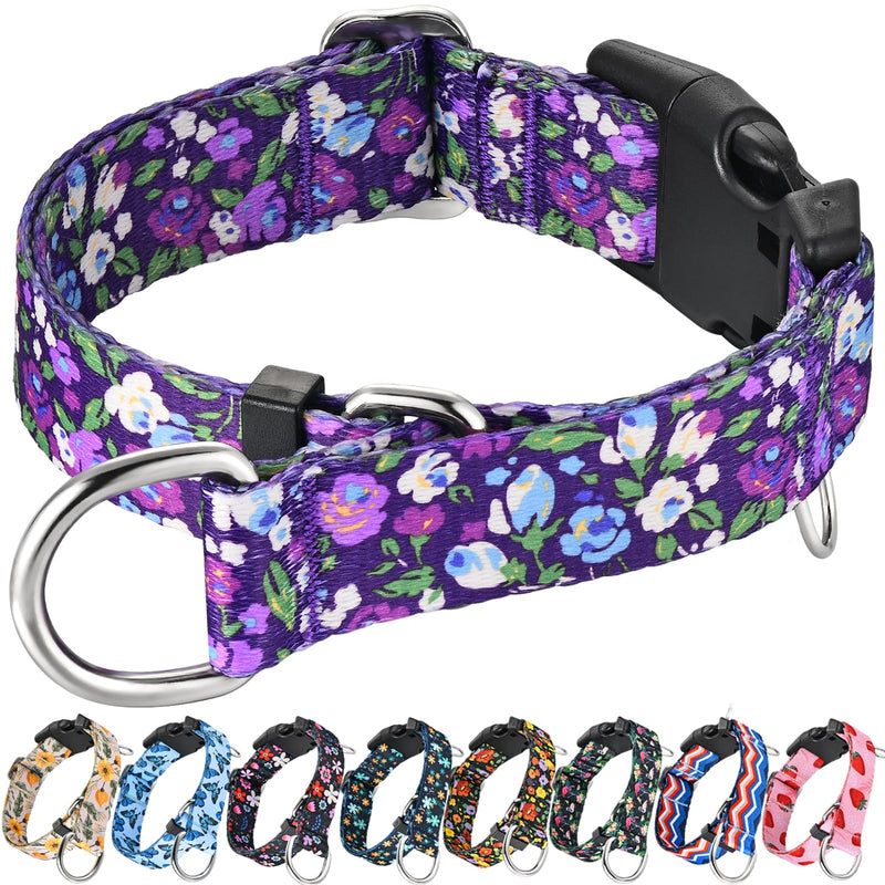 Martingale Collar for Dogs with Buckle Floral No Pull Training Dog Collars (Purple Floral, Medium) Purple Floral