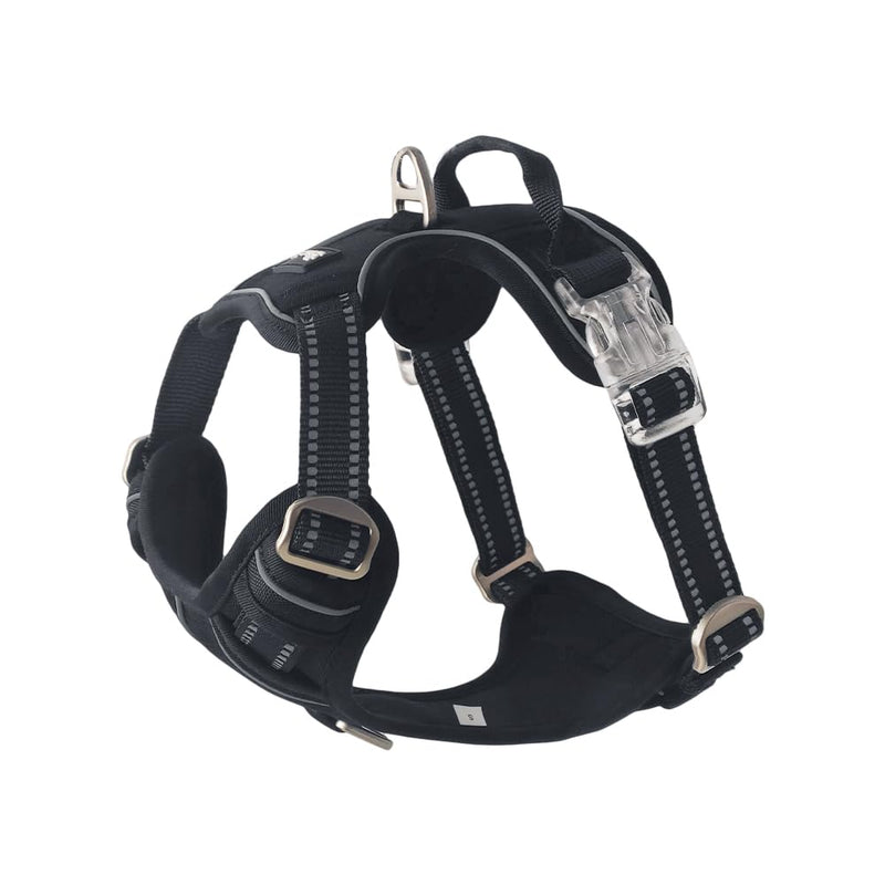 OUT'N WILD Quality No-Pull Dog Harness with 2 Leash Clips. Adjustable Soft Padded Reflective No-Choke Pet Oxford Vest, Easy Control Handle, Premium Transparent Buckles and Perl Nickel Hardware:Black/S Black S - PawsPlanet Australia
