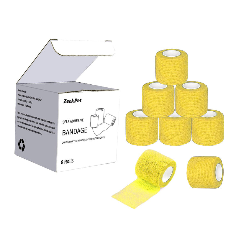 Bitter Vet Wrap for Dogs,No chew Bandage 2" x 5 Yards (8 Rolls) for Sprains, Strains - Medical Cohesive Bandage Wrap for Wound Care, Paw Care, Vet Tape for Pet Cat Horses Birds (Yellow) - PawsPlanet Australia
