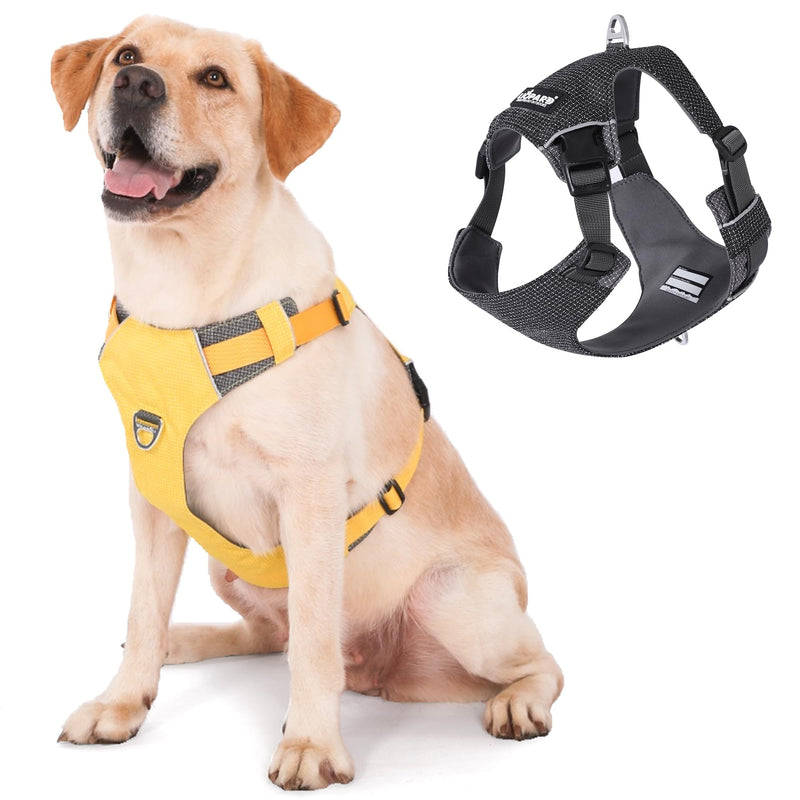 LIOPARD Dog Harness, Easy Walk Pet Harness No Pull with 2 Leash Clips, Reflective Running Soft Padded Adjustable Puppy Vest, Heavy Duty Seatbelt Harness for Car for Small Dogs (Yellow, XL) yellow - PawsPlanet Australia