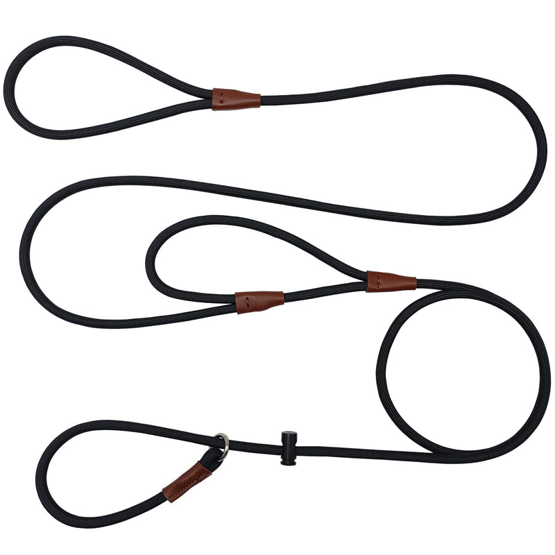 Double Handle Slip Lead 8FT Dog Leash, 1/4" Nylon Rope Training Lead, Traffic Handle No-Pull Control Leash for Small Medium Pet Puppies Walking（8FT*1/4", Black） 8FT * 1/4" - PawsPlanet Australia