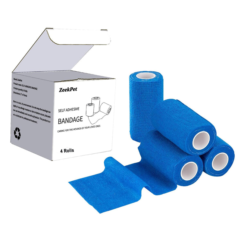 Cohesive Bandage Vet Wrap for Horses 4 inch,Self Adhesive Elastic Bandage Wrap 4" x 5 Yards - Medical Cohesive Bandage Wrap for Wound Care, Paw Care, First Aid, Vet Tape for Pet Cat Horses (Blue) - PawsPlanet Australia