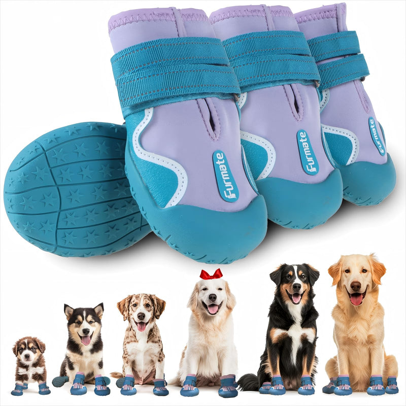 Dog Shoes for Large Small Medium Dogs,Dog Booties for Indoor Hardfloors Anti-Slip,Reflective Strip Waterproof Dog Boots & Paw Protectors for Outdoor Walking Hot Pavement,Winter Snow (Purple-4) Purple #4: 2.2"x2.6"(W*L) for 31-40lbs