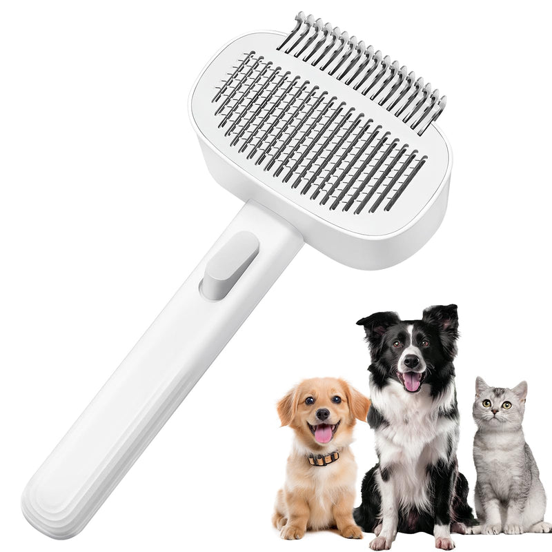 Cat Brush for Shedding, 2-in-1 Deshedding Brush & Dematting Comb for Long Haired Cats and Dogs, Slicker Brush for Dogs Effectively Removes Matted Fur & Tangles, White