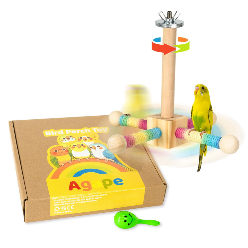 Agape Bird Perch Toy, Parrot 360° Interactive Rotating Toy, Bird Cage Accessories for small and medium Parrots to Expend Energy, Wooden Stand for Parakeets Cockatiels Lovebirds Conures Finches Budgies - PawsPlanet Australia
