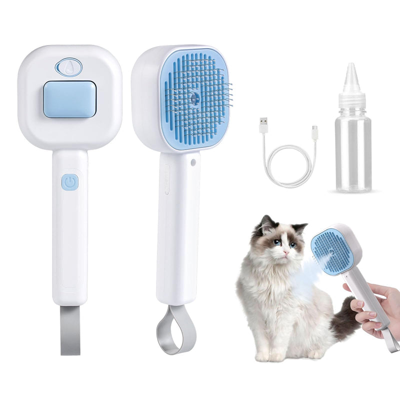 Cat Steam Brush，3 In 1 combs for indoor cats，pet steam brush for shedding,Dog shedding for Long and Short Hair Dogs and Cats Pet Grooming Brush Remove Tangled Loose Hair (Blue) Blue - PawsPlanet Australia