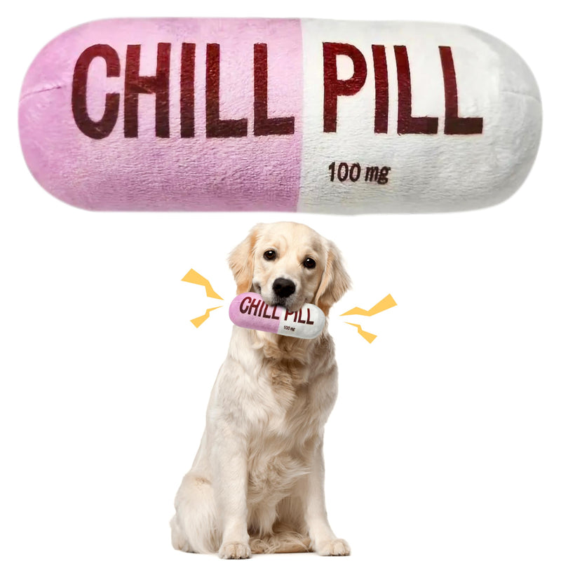 CUweipeng Funny Chill Pill Dog Toy - Interactive Dog Teething Squeak Toys Squeaky Pet Toy Indoor Bite Kick Plush Dog Cat Play Toys Supplies for Puppies Small Dog Pet Present Cats Pet Lovers Gift #Pink Pink - PawsPlanet Australia