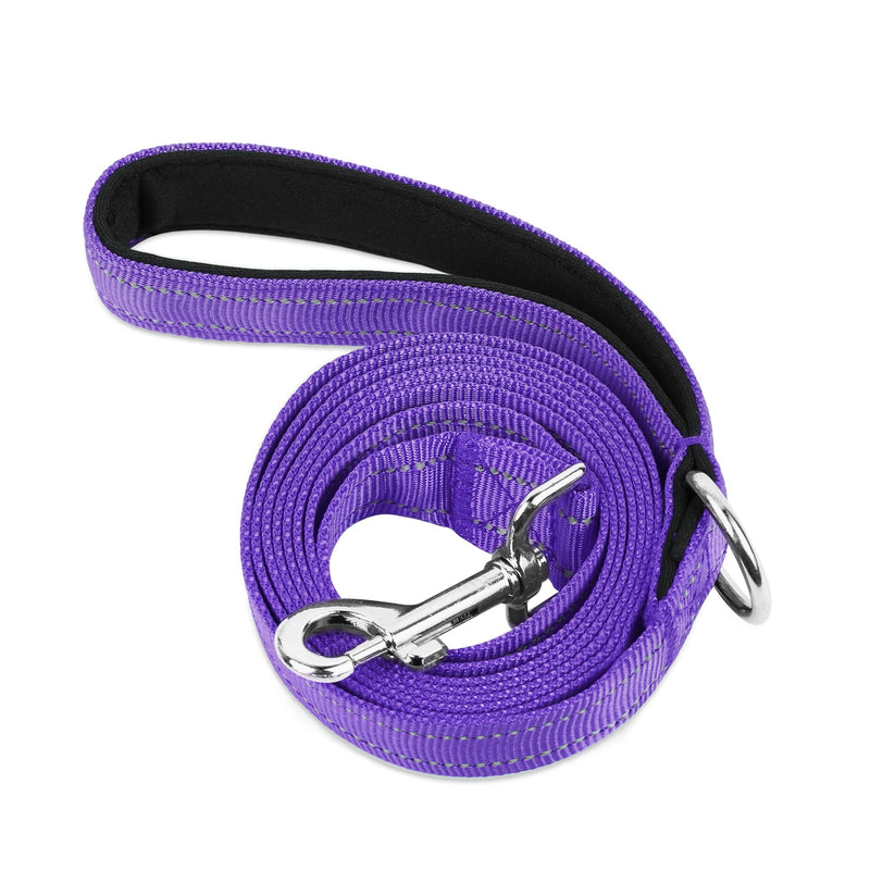Double-Sided Reflective Nylon Dog Leash, 6 FT/4 FT/5 FT, Soft Padded Handle Heavy Duty Leashes with D Ring for Medium and Large Dogs Walking and Training,(Purple, 6FT) 6FT Standard(1"W) Purple - PawsPlanet Australia