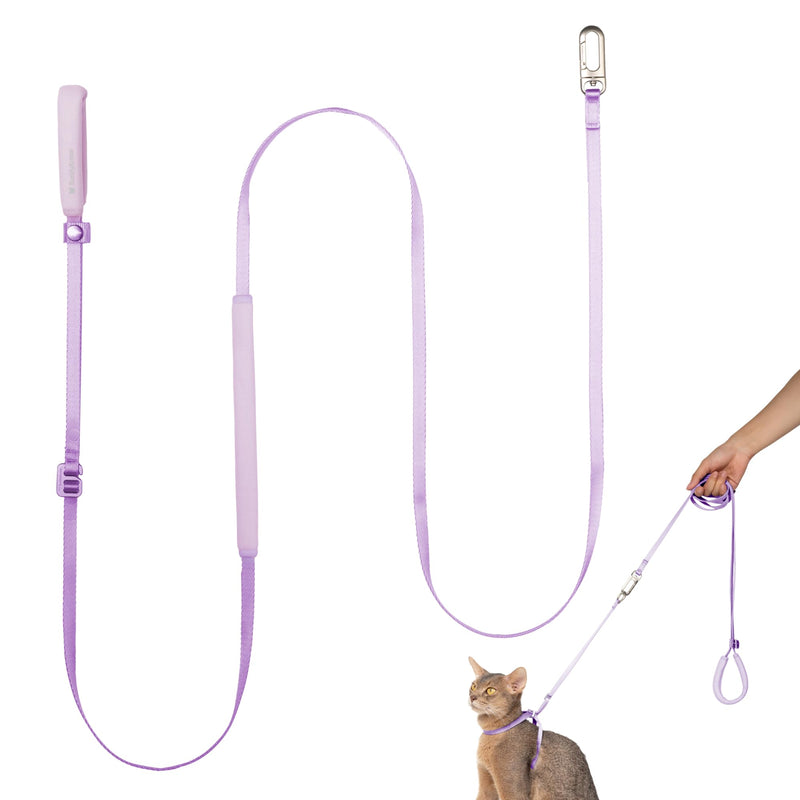 Ultra Lightweight Cat Leash Adjustable with Padded Handle, Soft Thin Nylon Cat Walking Training Waist Crossbody Leash for Kitten >4lbs Small Large Cats Puppy, No Harness (Monet Purple) Monet Purple (No Harness) - PawsPlanet Australia