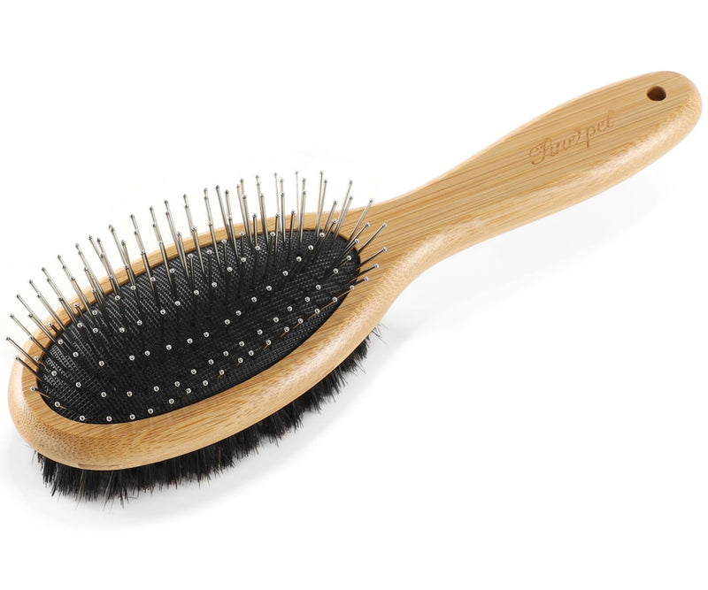 Double Sided Dog Brush Pin and Boar Bristle Pet Grooming Comb for Long or Short Haired Dogs and Cats Removing Shedding Tangles and Dead Undercoat Dog brush-01 - PawsPlanet Australia