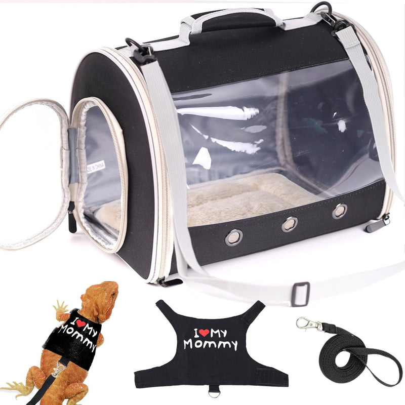 Small Animal Travel Backpack Carrier,Portable Bearded Dragon Bag for Sugar Glider,Hedgehog,Rat,Bunny,Rat,Outdoor Used (Black, Carrier L+ I Leash) Black - PawsPlanet Australia