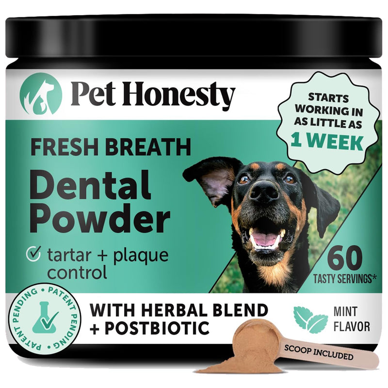 Dog Breath Freshener Dental Powder for Teeth Cleaning Plaque Off, Dental Care for Large Dogs, Tartar Remover for Teeth with Natural Herbal Blend + Postbiotics (Mint - 60 Servings) Dog Dental Powder Large Dog - PawsPlanet Australia