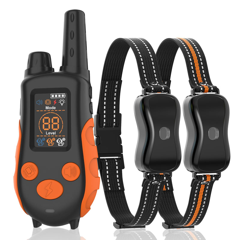 Dog Shock Collar with Remote Control Color Screen - 3300 FT Remote Range, Dog Training Collar with 3 Training Modes, 2 Rechargeable Waterproof E-Collar for Dogs 15-125LBS Orange-Red 2 Pack - PawsPlanet Australia