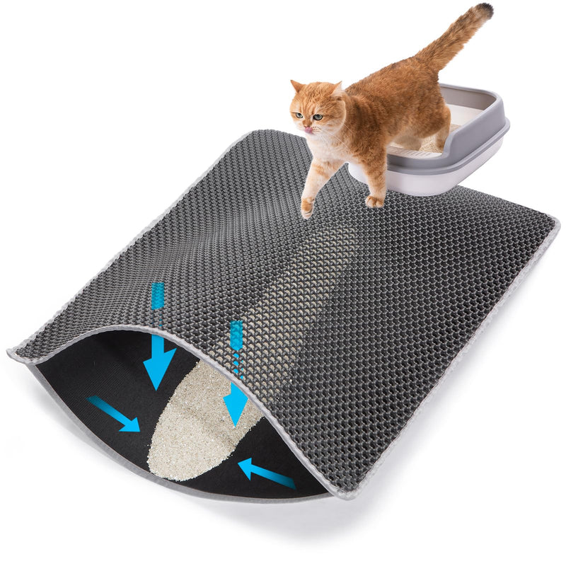 Cat Litter Mat Litter Trapping Mats, 25"x16" Cat Litter box Mat for Floor, 2 Layer Honeycomb Pet Litterbox Matt Catcher Rug, Waterproof Urine Proof, Non-Slip, Soft, Clean Easily, Small Gray-S 25x16 inch - PawsPlanet Australia