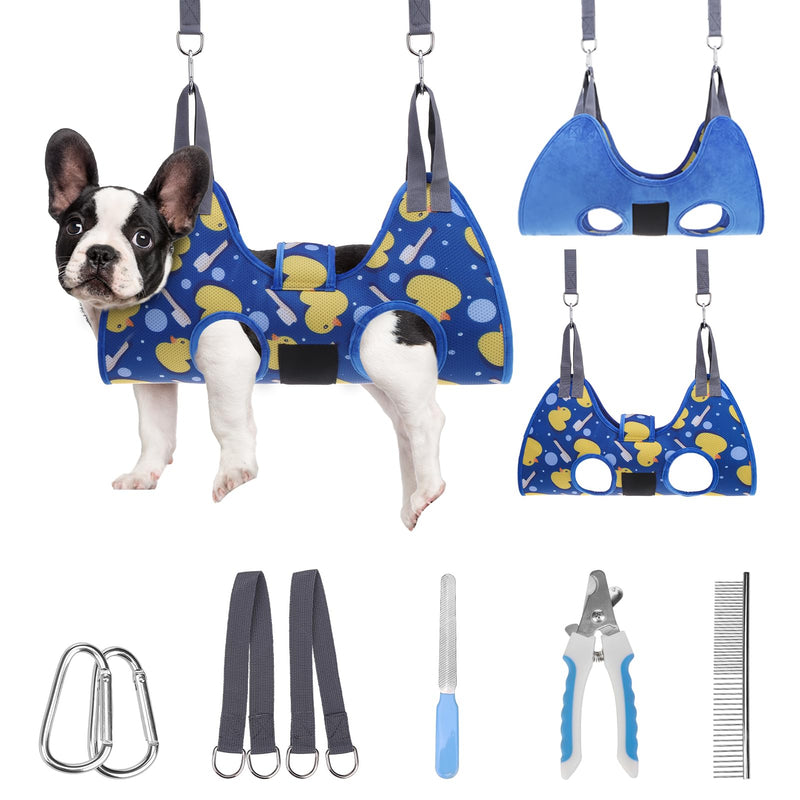 PAWCHIE Dog Grooming Hammock Harness for Dogs & Cats with Pet Nail Clipper Trimmer - Cat Hanger Sling for Trimming Clipping Nails- Dog Hammock Restraint Bag for Small Medium Large Dog, Navy Blue S - PawsPlanet Australia