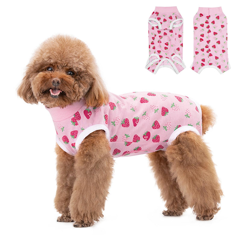 FEimaX Dog Surgery Recovery Suit Female and Male Spay with Pee Hole, Pet Body Suits for Puppy After Spayed, Neuter Surgical Onesie for Small and Medium Dogs Cats, Alternative Bandages E-Collar & Cone Strawberry X-Small - PawsPlanet Australia