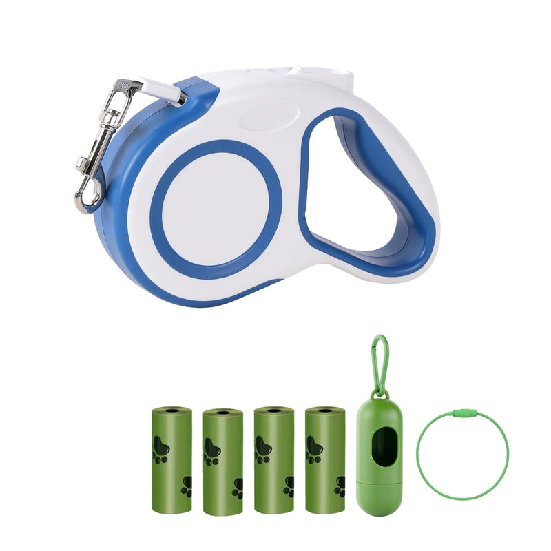 Retractable Dog Leash for Dogs and Cats, 16 ft Dog Leash with Quick Brake and Ergonomic Handle, Supports Pets up to 44 lbs, Includes 4 Rolls of Poop Bags and Bag Holder, Blue - PawsPlanet Australia
