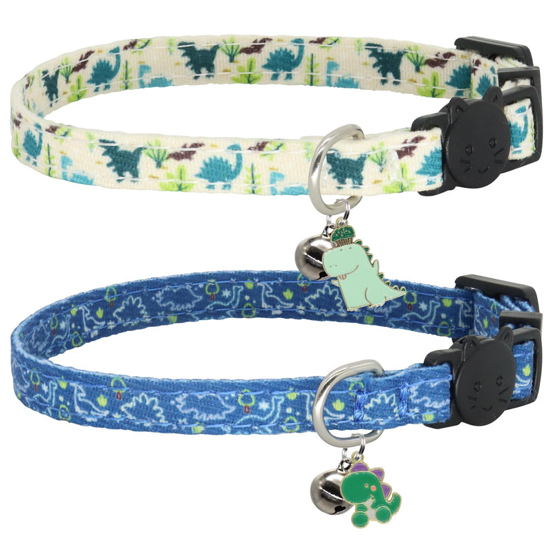 Cat Collar Breakaway, 2 Pack Cotton Cats Collars with Bells, Cute Dinosaurs Shaped for Girl Boy Kittens 7-11'' Dinosaur - PawsPlanet Australia