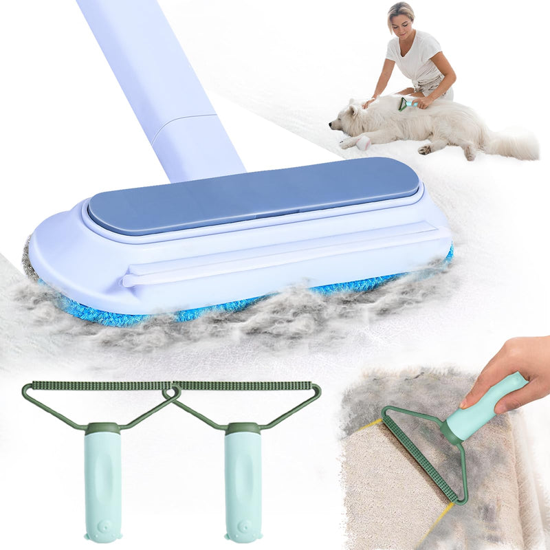 Multifunctional Pet Hair Remover,2 Pcs Carpet Scraper,4 in 1 Dog Hair Remover, Reusable Cat Hair Remover for Dog and Cat,Adjustable Lint Brush for Carpet,Sofa,Bedding,Clothes and Furniture,Blue Blue - PawsPlanet Australia