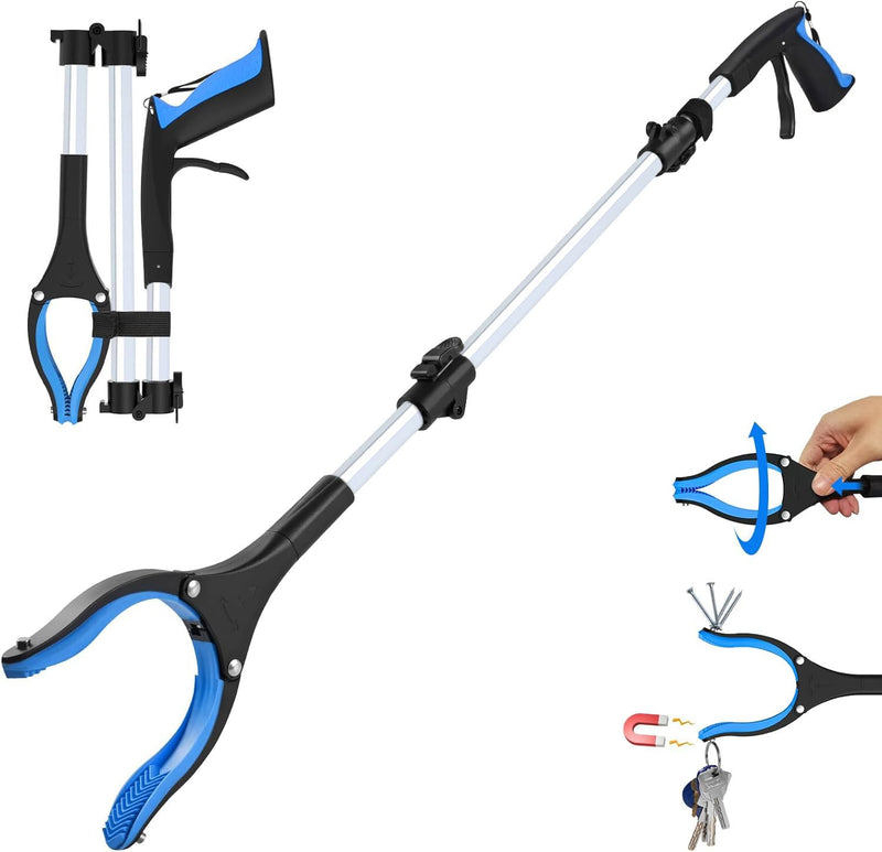 Grabber Reacher Tool - 43” Extra Long Foldable Gripper and Reaching Tool - Heavy Duty Pick Up Stick Grabbers for Seniors, Trash, Surgery Recovery Must Haves Gifts (Blue-43in) Blue-43in - PawsPlanet Australia