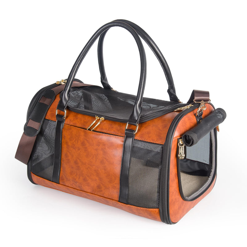 Dog Soft-Sided Carriers Pet Carrier for Small Dogs Cats, Fashion PU Leather Small Dog Carrier Pet Purse, Airline Approved Travel Pet Carrier for Puppy Kitten Small Animals Brown - PawsPlanet Australia
