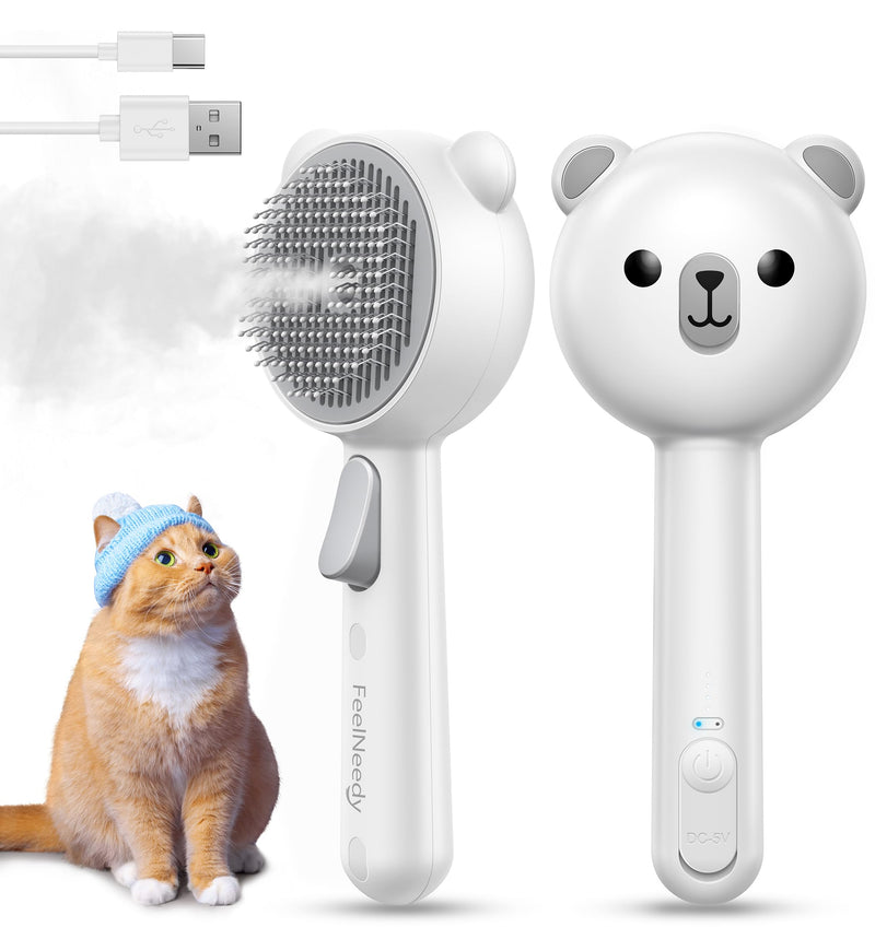 Cat Steam Brush, Brushes for Indoor Cats with Release Button, Dual Speed Spray USB Rechargeable Grooming Supplies, Cat Brush for Shedding Suitable for All Long-haired and Short-haired Pets White - PawsPlanet Australia