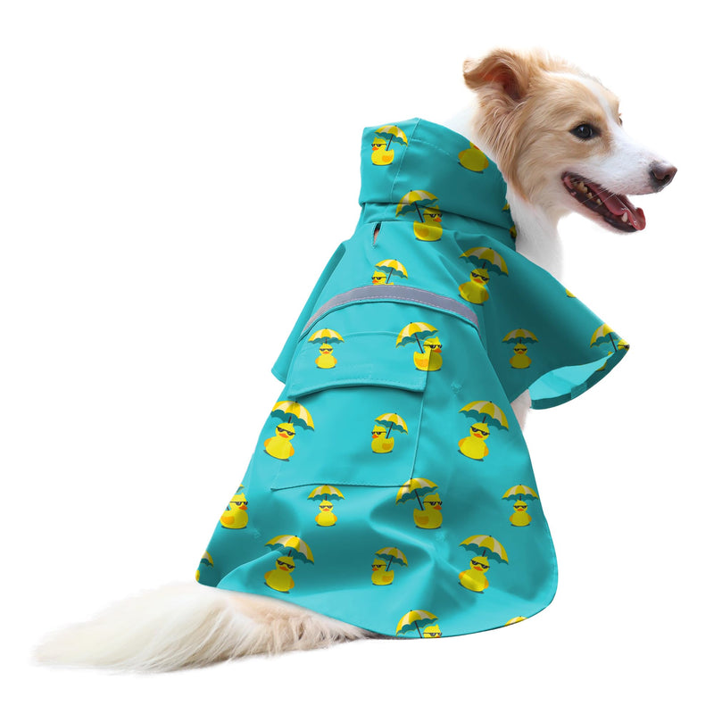 NACOCO Large Dog Raincoat Adjustable - Pet Rubber Ducks Yellow Water Proof Clothes Lightweight Rain Jacket Poncho Hoodies with Strip Reflective Pink (Lake Green XL, Sunglass Duck) X-Large (Pack of 1) Lake Green - PawsPlanet Australia