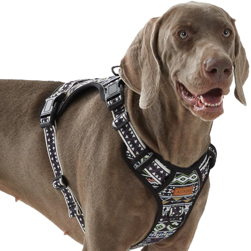 Black Dog Harness for X-Large Dog Breeds, Easy on Easy Off Vest, No Pull Adjustable Pet Harness with Handle, Reflective Dog Vest for Walking Hiking Training, Black Ethnic, XL Extra Large - PawsPlanet Australia