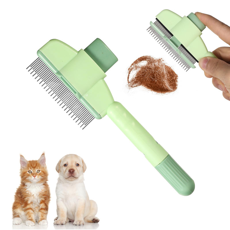 Pet Hair Clean Comb, Cat Hair Brush with Release Button Deshedding Cat Grooming Brush for Short & Long Hair Pet Dog Cleaning Loose & Knots Fur Cat Grooming Supplies(Green) - PawsPlanet Australia