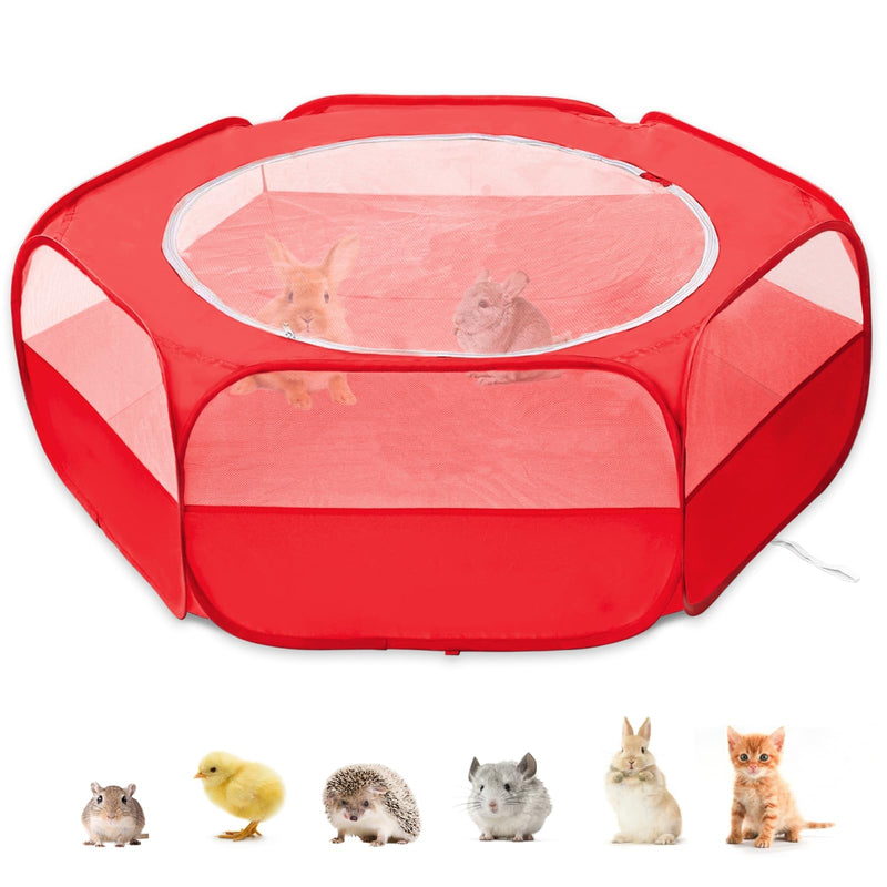 XIRGS Small Animal Playpen, Pet Playpen for Cat/Rabbit/Hamster/Guinea Pig/Bunny/Ferret/Kitten Toys Chick Brooder Box Cage Tent Pop Up Play Pen with Cover, Portable Play Yard Indoor Outdoor Waterproof Carmine - PawsPlanet Australia