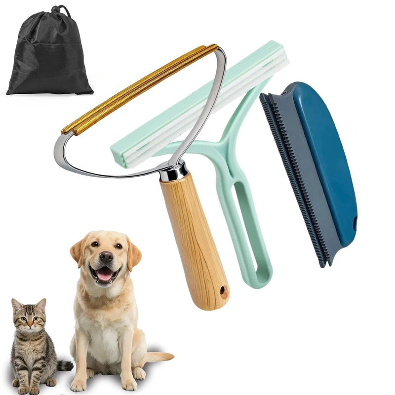 Qbily Pet Hair Remover 2nd Gen (3 Pack) - Reusable Lint Removal Tool for Couch, Carpets, Cat Trees, Car Mats, Furniture, Clothes, Pet Houses, Dog & Cat Hair Scraper Tool with Storage Bag Light Blue - PawsPlanet Australia