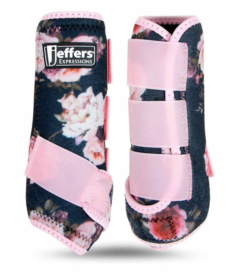 Jeffers Expression Protective Horse Boots 1 Pair, Rose Garden - Safe Neoprene Leg Guards, Comfortable Fit, Durable Strap Closures, Front & Hind Support, Accessories for Travel & Riding - Medium